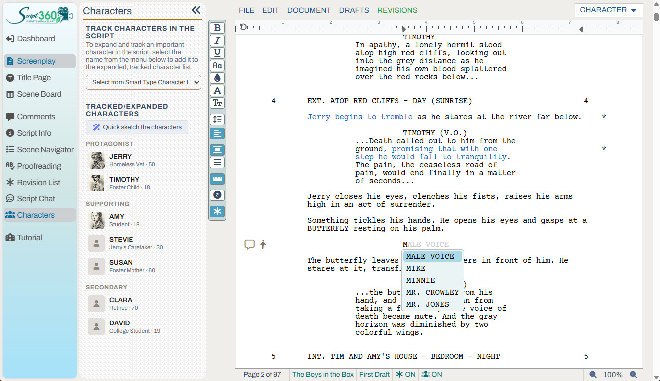 The Script 360 screenplay editor